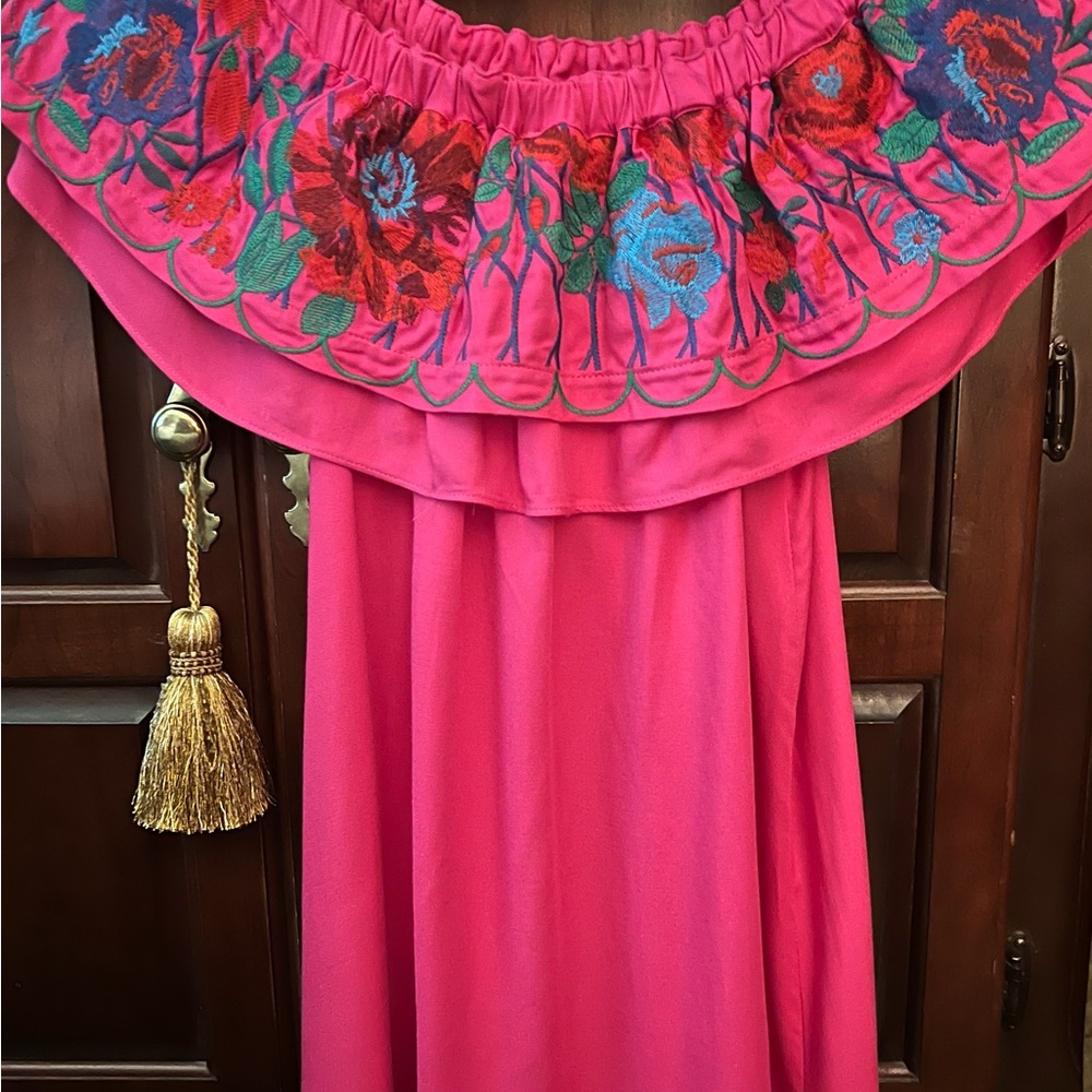 Boutique Umgee Fuchsia Dress with Floral Details